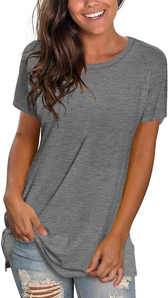 Photo 1 of MLXSJ Women Summer Casual Short Sleeve Tunic Tops Loose Fitting Shirts (Gray, M)