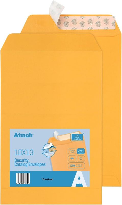 Photo 1 of 15 10 x 13 Self-Seal Brown Kraft Catalog Envelopes - 28lb, 15 Count, Ultra Strong Quick-Seal, 10x13 inch (39315)
