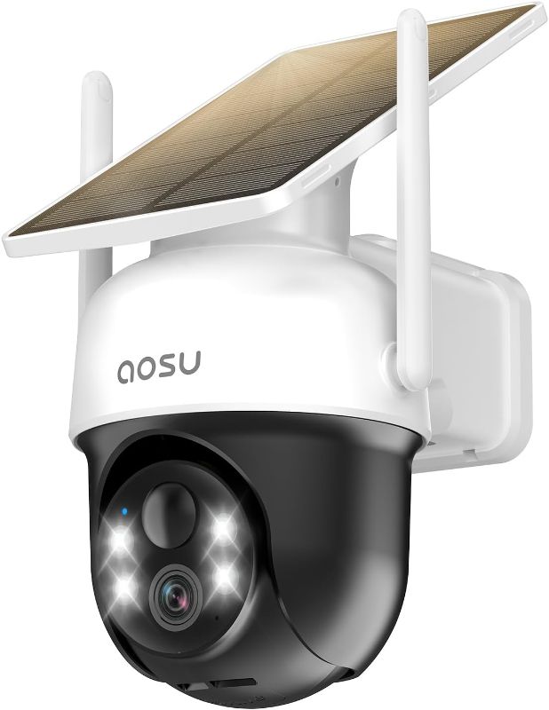 Photo 1 of AOSU Solar Camera Security Outdoor - 100% Wire-Free Security Cameras Wireless Outdoor for Home Surveillance with Fixed Solar Panel, 360° Panoramic View, Human Auto Tracking, 2K Color Night Vision
