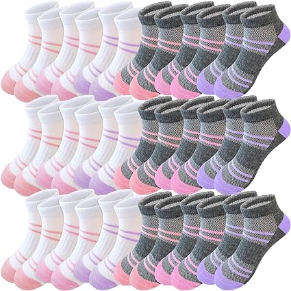 Photo 1 of Girls Socks 18 Pairs Kids Ankle Socks for Girls Cotton Sports Low Cut Athletic Socks 10-14 Years

