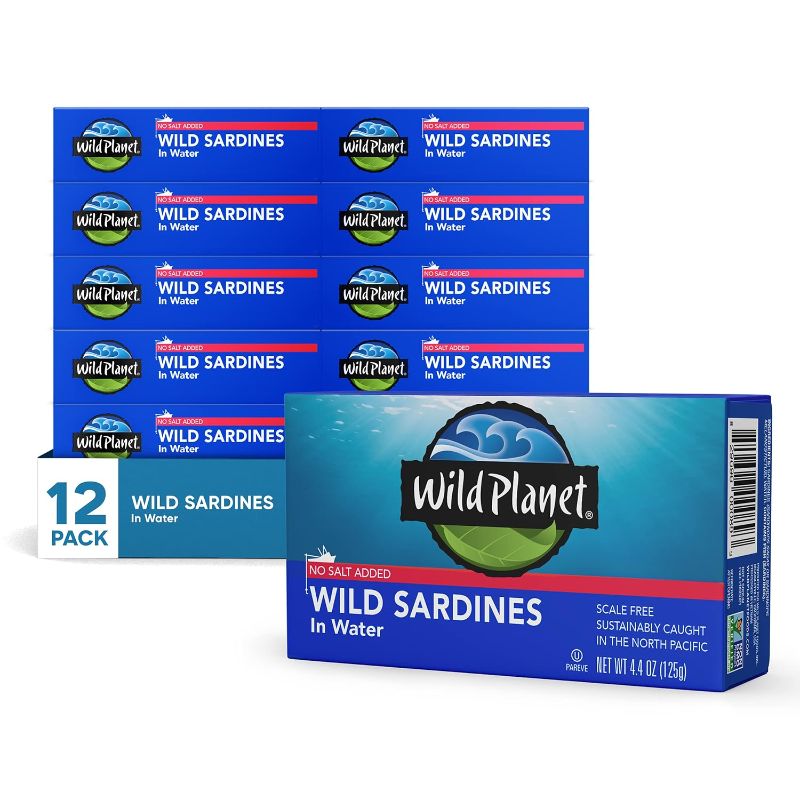 Photo 1 of Wild Planet Wild Sardines in Water, No Salt Added, Tinned Fish, Non-GMO, Sustainable 4.4 Ounce , (Pack of 12)
