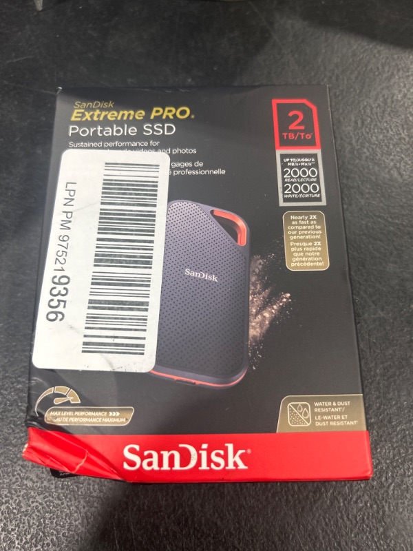 Photo 2 of SanDisk 2TB Extreme PRO Portable SSD - Up to 2000MB/s - USB-C, USB 3.2 Gen 2x2 - External Solid State Drive - SDSSDE81-2T00-G25 2TB SSD