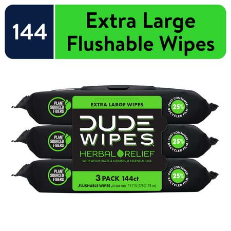 Photo 1 of DUDE Wipes Flushable Wipes XL Wet Wipes for at Home Use Herbal Relief 144 Count
