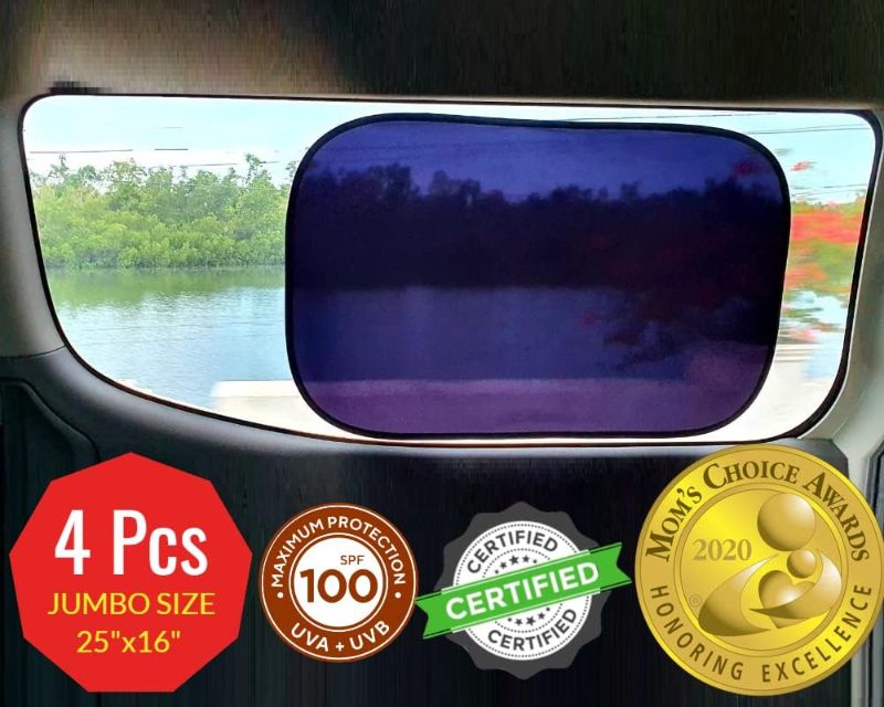 Photo 1 of kinder Fluff Car Window Shades (4X) for Baby - The Only Certified Car Sun Shade Blocking 99.95% UVR-Award Winning - Automotive Window Sunshades, Van, SUV, Truck, RV, Camper -XL 25x16in (63.5 x 40.64 cm) 2 Semi Transparent + 2 Transparent