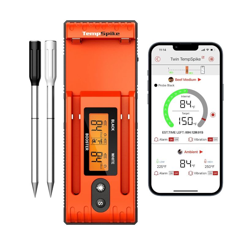 Photo 1 of Limited-time deal: ThermoPro Twin TempSpike Wireless Meat Thermometer with 2 Meat Probes, 500FT Bluetooth Meat Thermometer with LCD-Enhanced Booster for Turkey Beef Rotisserie BBQ Grill Oven Smoker Thermometer 