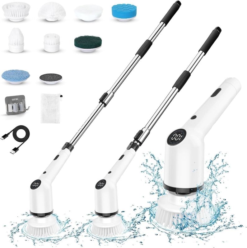 Photo 1 of Electric Spin Scrubber, 2024 New 9 in 1 Electric Cleaning Brush Up to 450RPM Cleaning, Power Scrubber with 8 Replaceable Brush Heads and Extension Arm, Shower Scrubber for Bathroom, Car, Floor 