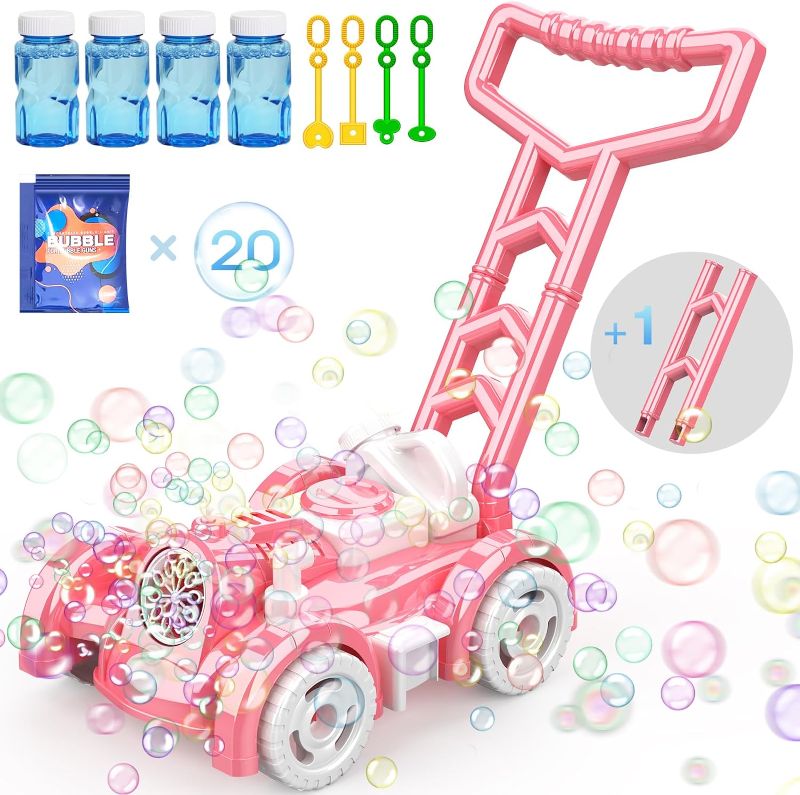 Photo 1 of Wesfuner 2024 New Models Bubble Lawn Mower Toddler Toys - Bubble Machine Summer Outdoor Toys, Automatic Bubble Mover Push Toy for Age 3+ Year Old Preschool Baby Boys Girls Birthday Gifts (Pink) 