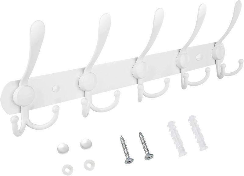 Photo 1 of TICONN Wall Mounted Coat Rack, Five Heavy Duty Tri Hooks All Metal Construction for Jacket Coat Hat in Mudroom Entryway (White, 1-Pack) 