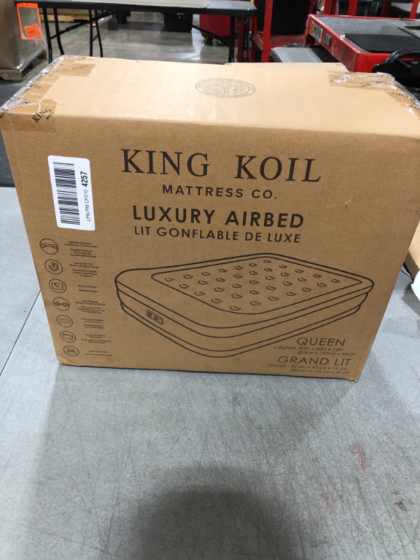 Photo 2 of King Koil Luxury Pillow Top Plush Queen Air Mattress with High-Speed Built-in Pump, Blow Up Bed Top Side Flocking, Puncture Resistant, Double High Inflatable Airbed Guests or Travel 1-Year Warranty
