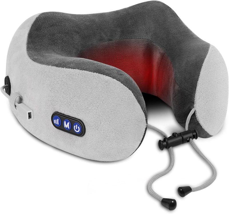 Photo 1 of Travel Neck Pillow/Electric Neck Massager with Heating, Memory Foam Pillow for Neck Pain Relief, Neck Support Pillow for Airplane, Car, Office, Gift (Grey)
