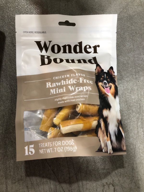 Photo 2 of Amazon Brand - Wonder Bound Chicken Wrapped Mini Sticks - 15 Count - Rawhide-Free Dog Treats, Dental Health Chews for Plaque & Tartar Control, Easy to Digest, Long-Lasting Chicken 7 Ounce (Pack of 1)Best By August 22 2024