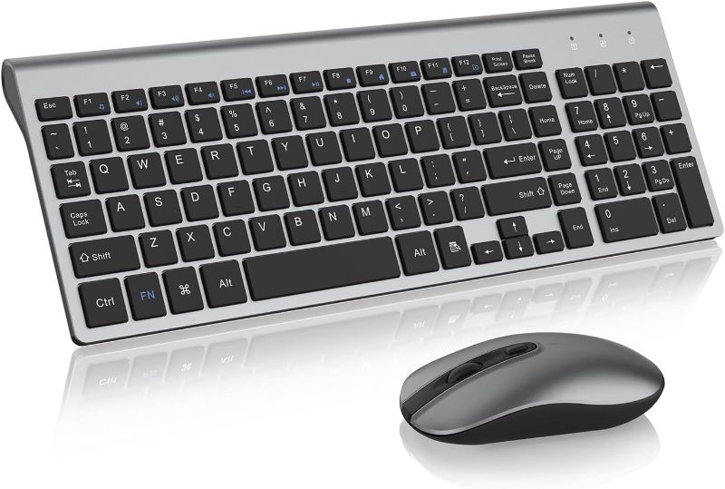 Photo 1 of cimetech Wireless Keyboard and Mouse Combo, Compact Full Size Wireless Computer Keyboard and Mouse Set 2.4G Ultra-Thin Sleek Design for Windows, Computer, Desktop, PC, Notebook, Laptop - Grey
