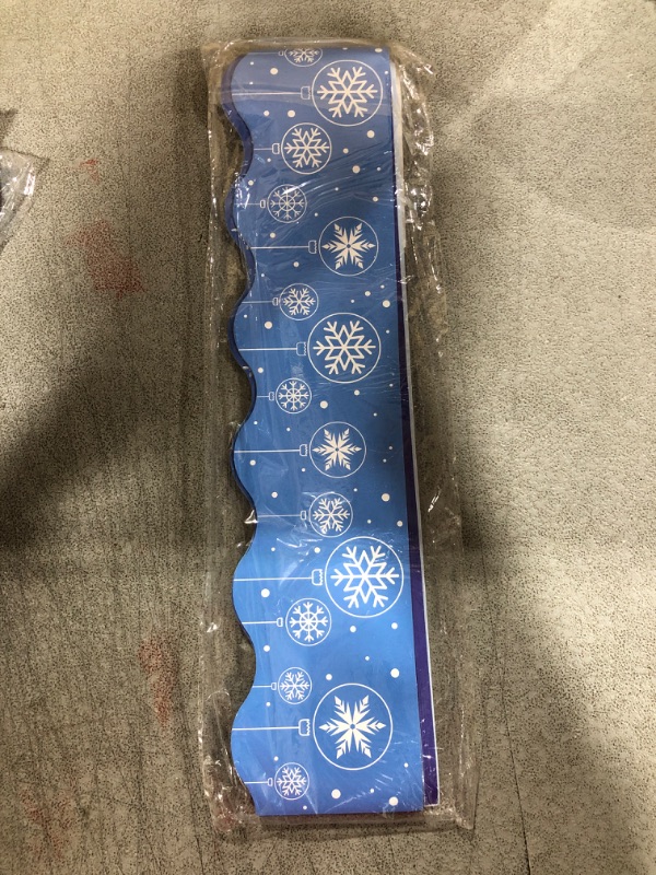 Photo 1 of 48 Pcs Winter Glit Snowflake Bulletin Border Sticker Winter Holiday Decoration Borders Wave Paper Trim Border Self-Adhesive Label Sticker for Frozen Wonderland Christmas Party Blackboard Wall Decoration