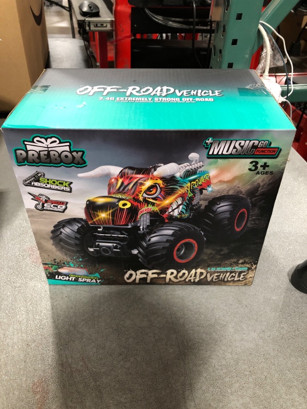 Photo 2 of PREBOX Remote Control Monster Truck for Boys 8-12 - RC Bull Car Toys for Kids Age 4-7, Birthday for Boys with Music Lights