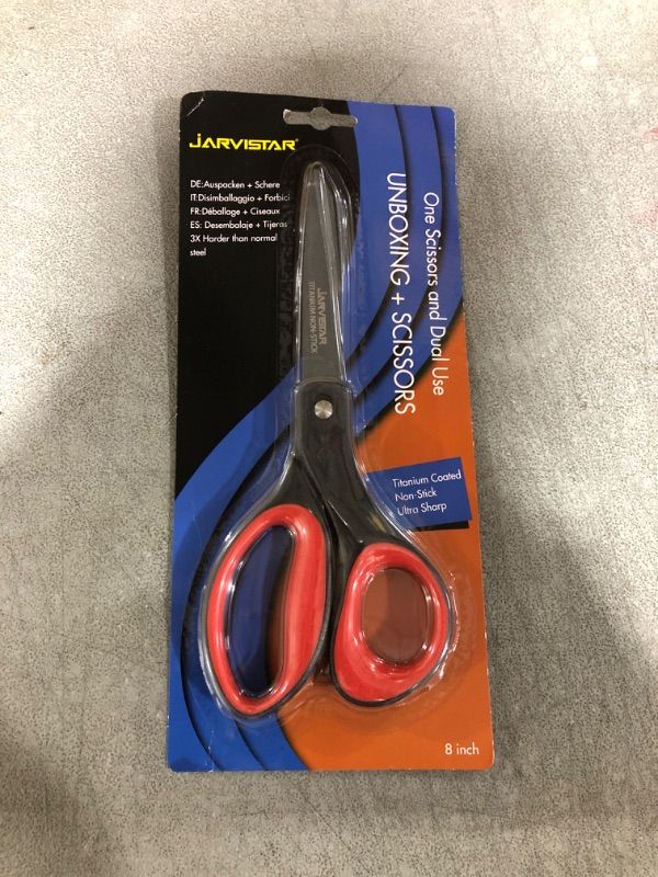 Photo 2 of 8'' Titanium Non-Stick Scissors, One Scissors and Dual Use Comfort Grip Straight Office Craft with Adjustable Glide Feature for Home School Sewing Fabric (Red/Black) (JVS-BS10)