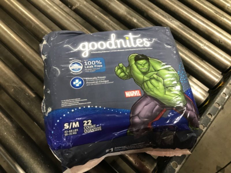 Photo 1 of GoodNites Boys S/M 22ct Nighttime Underwear Size 6-8 Marvel Hulk Design