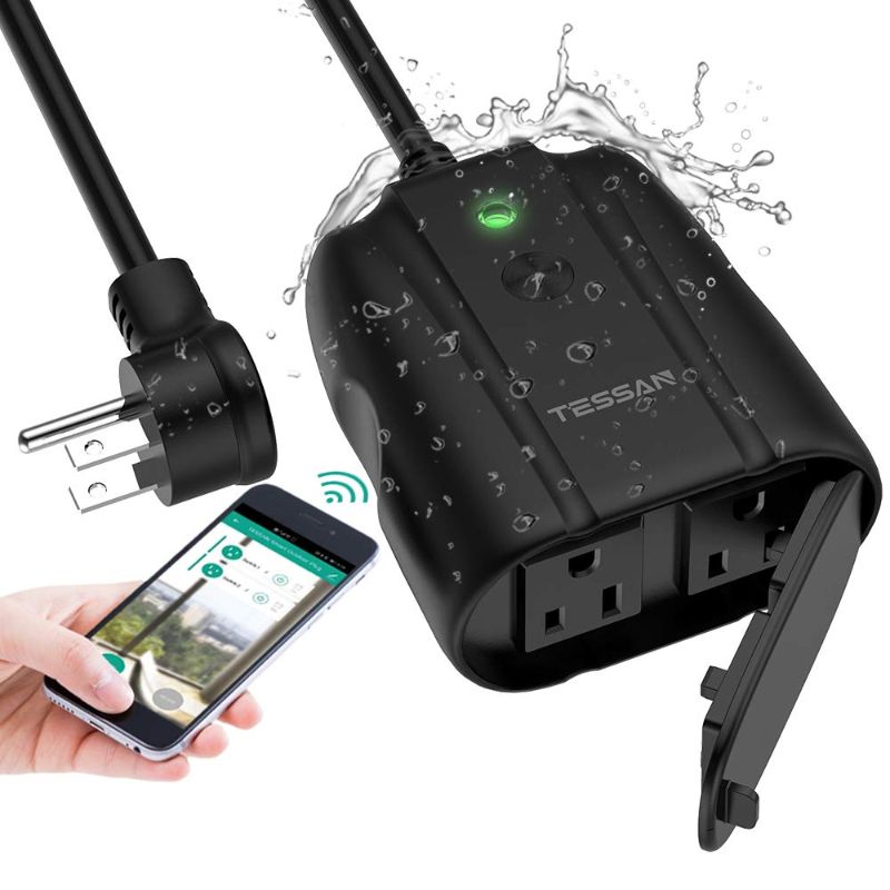 Photo 1 of  Outdoor Smart Plug, TESSAN WiFi Outlet Works with Alexa, Google Assistant, 2 Individual Socket Outside Power Strip Waterproof Timer Extension Cord with Switch for Lights and 2HP Pool Pump 