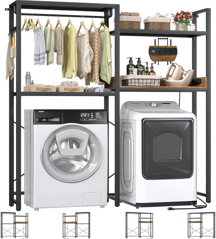 Photo 1 of Aheaplus Clothes Drying Rack,Medium Over Washer and Dryer Laundry Room Bathroom Towel Storage Shelf,2 Rustic Brown 