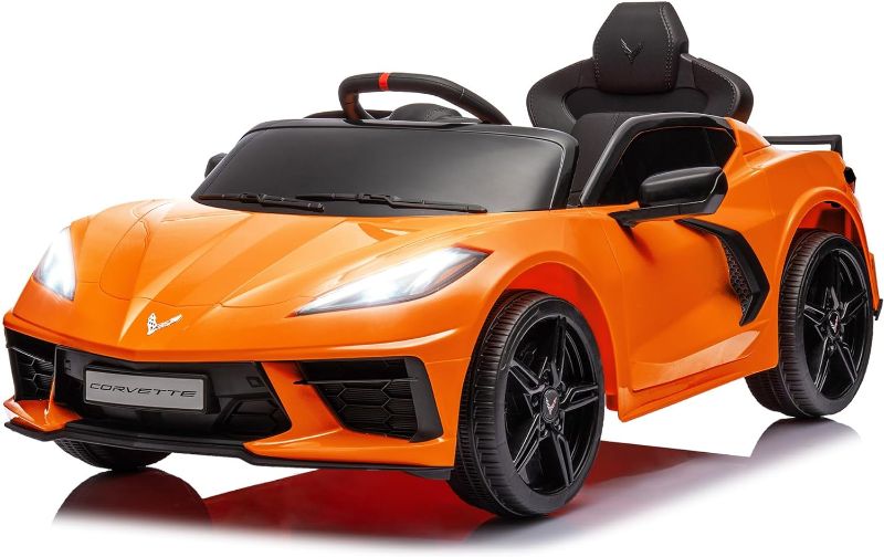 Photo 1 of  Licensed Chevrolet Corvette C8 12V Kids Electric Car Ride on Car with Remote Control Battery Powered Sports Car, 3 Speeds, Bluetooth, Shiny Dashboard, MP3 & LED Head Lights 