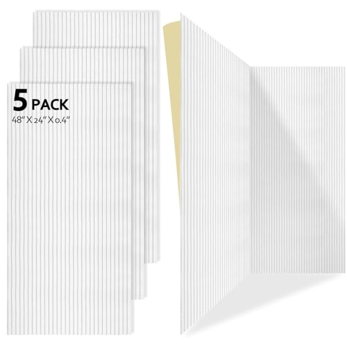 Photo 1 of Evenreach 5 Pack Self Adhesive Acoustic Panels, 48''x24''x0.4'' Large Acoustical Wall Panels, Better Soundproof Panels than foam, Acoustic Treatment for Recording Studio&Office?Whtie?