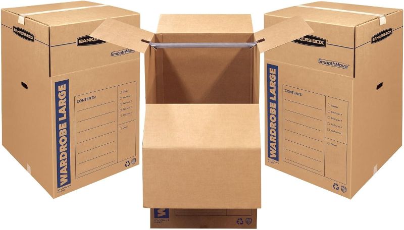 Photo 1 of  Bankers Box 3 Pack Large Wardrobe Moving Boxes with Handles, 24 x 24 x 40 Inches 