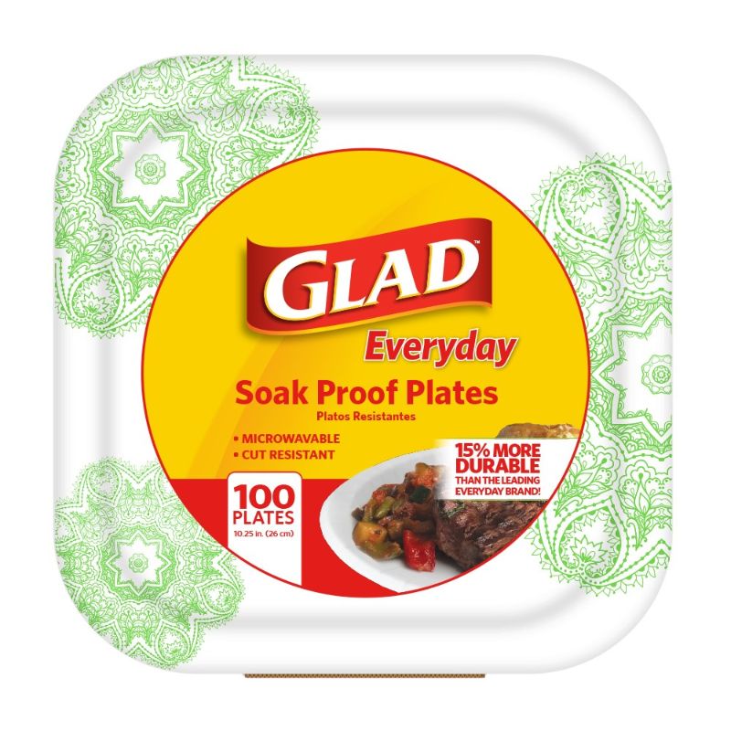 Photo 1 of  Glad Paper Plates, 10.25", Square Green, 100 Ct 