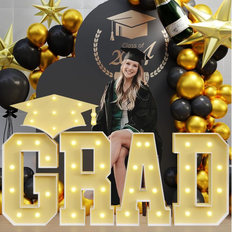 Photo 1 of imprsv Graduation Decorations 2024 Party Letters: 2.3FT Graduation Decorations Class of 2024 - Large Marquee Letters GRAD for Kindergarten Preschool High School
