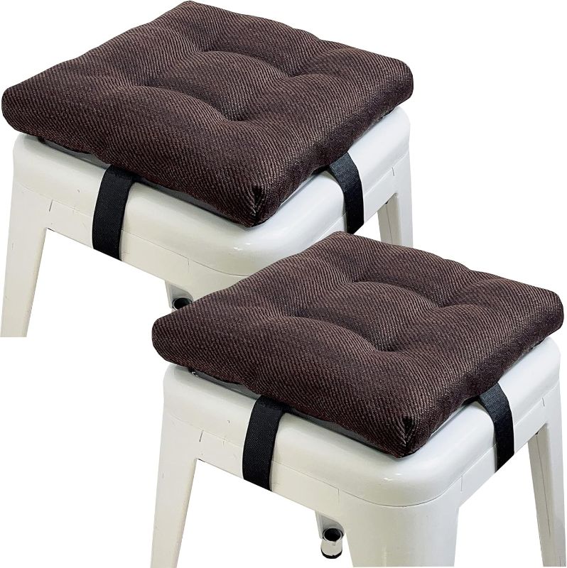 Photo 1 of Bar Stool Cushions Square, 2 Pack Thick Square Seat Cushion Bar Stool Covers Kitchen Dining Chair Pads Padding with Ties Removable 12 in Coffee
