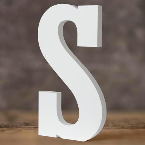 Photo 1 of 15 Inch White Wood Letters, Extra Large Unfinished Wooden Letters for Wall Decor, Printable Alphabet Letters Free Standing Solid Letters for Home Bedroom Wedding Birthday Party DIY Craft, Letter S