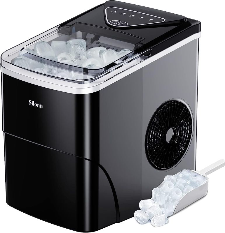 Photo 1 of  Silonn Ice Maker Countertop, 9 Cubes Ready in 6 Mins, 26lbs in 24Hrs, Self-Cleaning Ice Machine with Ice Scoop and Basket, 2 Sizes of Bullet Ice for Home Kitchen Office Bar Party 