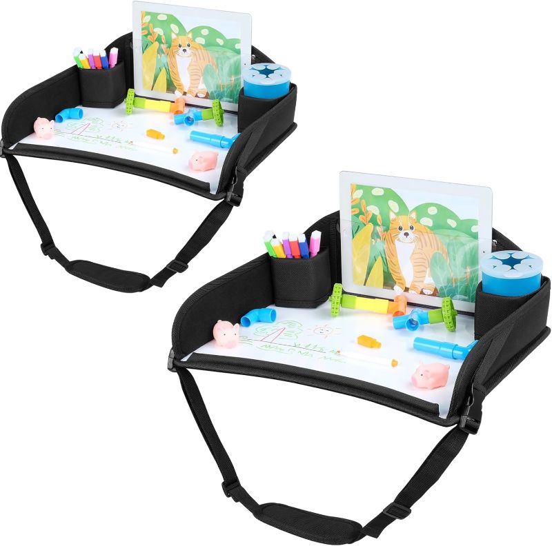 Photo 1 of  COOLBEBE Kids Travel Tray for Toddler Car Seat, Travel Tray for Airplane, Toddler Car Seat Lap Tray, Carseat Table Tray for Kids Travel Activities (Black -2PCS) 