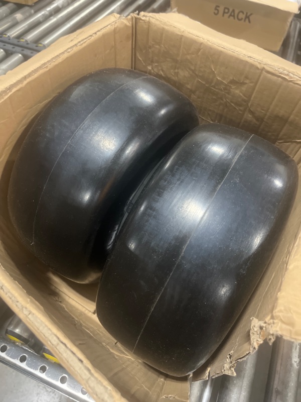 Photo 2 of 13x6.5-6 Flat Free Tire,2 Pcs Solid Smooth Lawn Mower Tires Assembly with 3/4" 5/8" and 1/2" Precision Bearings,Zero Turn Mower Assembly for Commercial Garden Lawns, 5.5"-7.5" Center Hub. (Gray)
