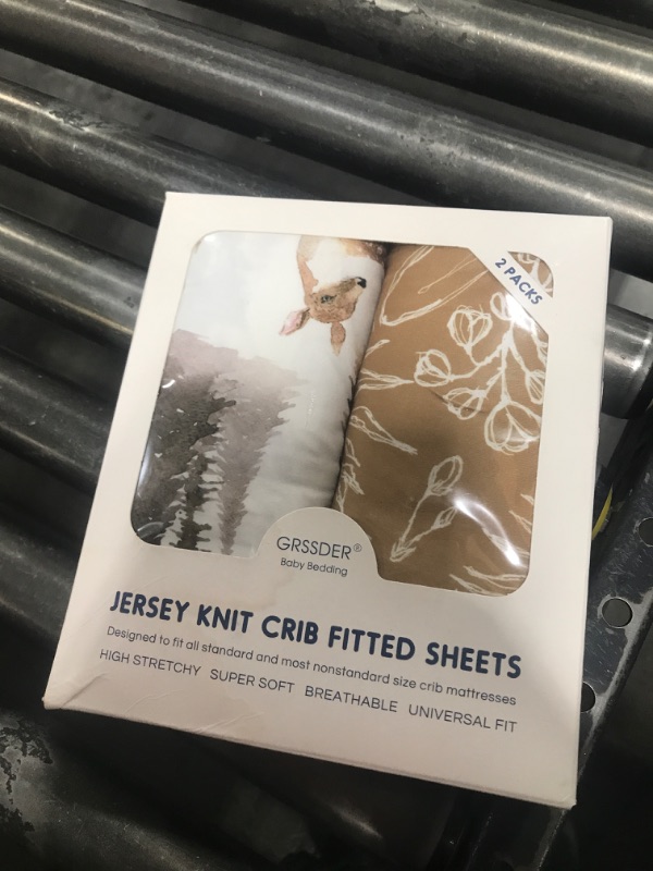 Photo 2 of  Stretchy Ultra Soft Jersey Knit Fitted Crib Sheets Set 2 Pack, Fits All Standard Crib Mattress Pads Safe and Snug, Stylish Woodland Deer Crib Sheet 