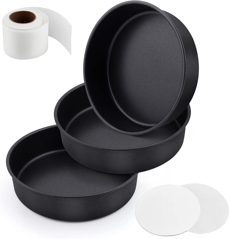 Photo 1 of  LIANYU 8 x 2 Inch Round Stainless Steel Cake Pan Set of 3, Black, Nonstick, Dishwasher Safe 