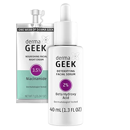 Photo 1 of  DermaGEEK Exfoliation & Moisturizing Combo Gift Set | Detoxifying Facial Serum, 1.3 FL OZ + Nourishing Facial Night Cream Travel/Trial Size 