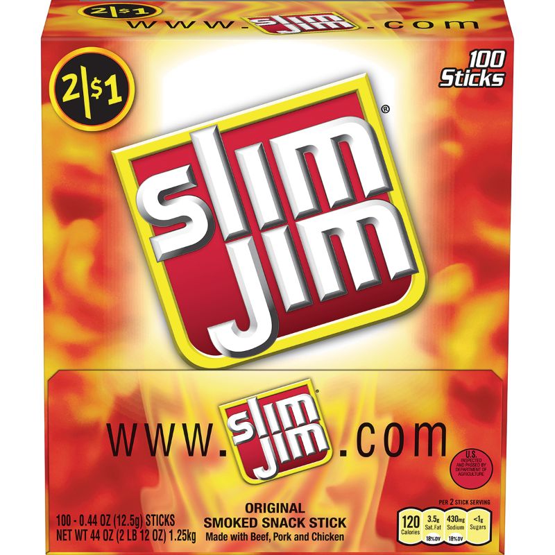 Photo 1 of  Slim Jim Original Smoked Meat Sticks Keto Friendly 44 Oz. 100-Count Box BEST BY 26 DEC 2024