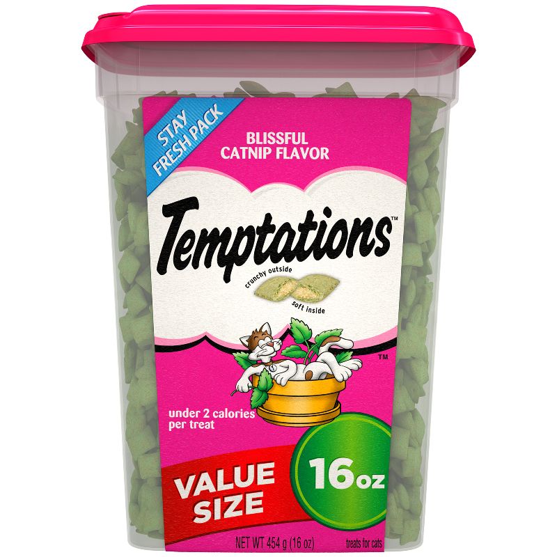 Photo 1 of  Temptations Classic Blissful Catnip Flavor Crunchy and Soft Treats for Cats 16 Oz Tub BEST BY 13 AUG 2025