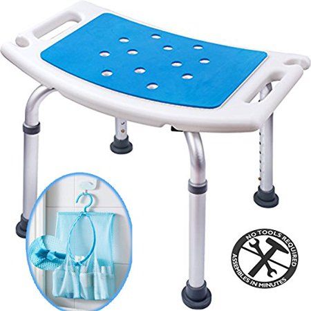 Photo 1 of  Medokare Shower Stool with Padded Seat Shower Seat for Seniors with Tote Bag & Handles Shower Bench Bath Chair Handicap Tub Shower Seat White Stool