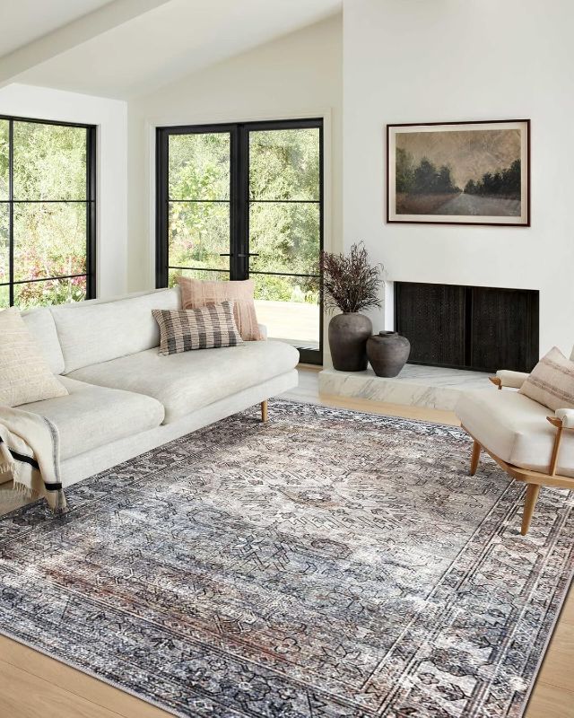 Photo 1 of Vivorug Washable Rug, Ultra Soft Area Rug 8x10, Non Slip Vintage Rug Foldable, Stain Resistant Rugs for Living Room, Traditional (Taupe/Stone, 8'x10') 