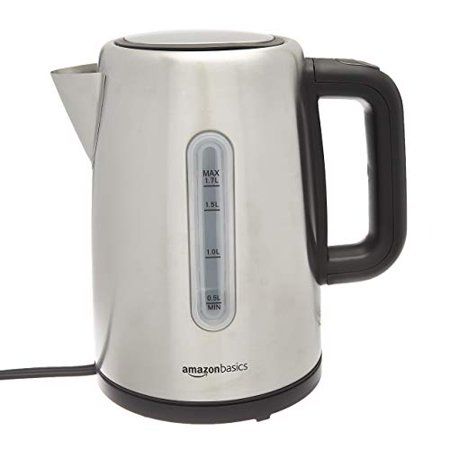 Photo 1 of  Amazon Basics Stainless Steel Fast, Portable Electric Hot Water Kettle for Tea and Coffee, 1.7-Liter, Black and Sliver 