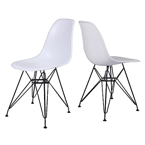 Photo 1 of  GIA Contemporary Armless Dining Chair with Black Metal Legs, Set of 2, White 