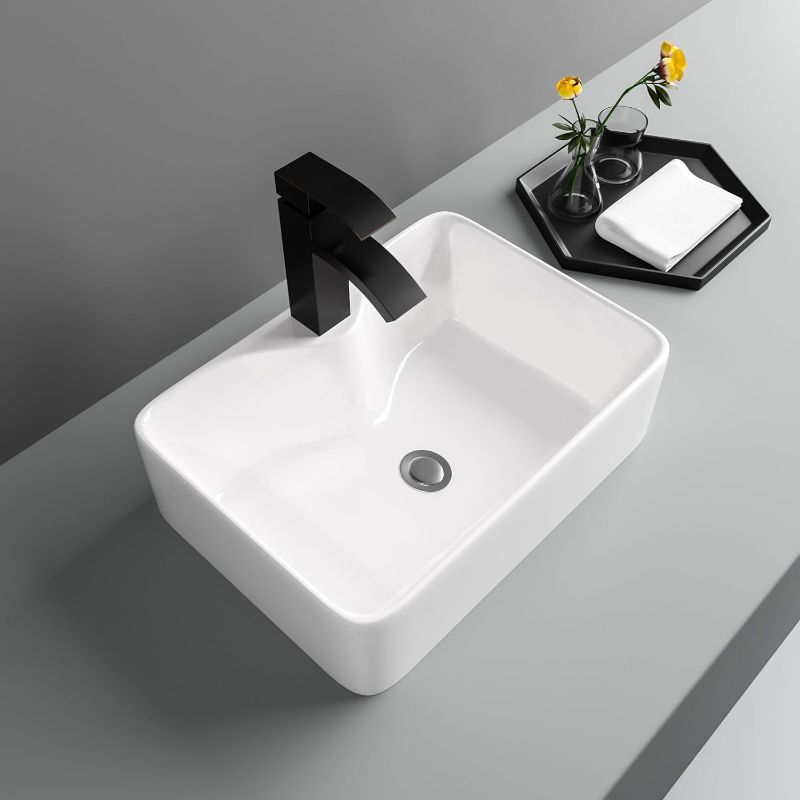 Photo 1 of 19"x15" Bathroom Sink Rectangular Vessel Sink Rectangle Above Counter White Ceramic Porcelain Vanity Vessel Sink Basin
