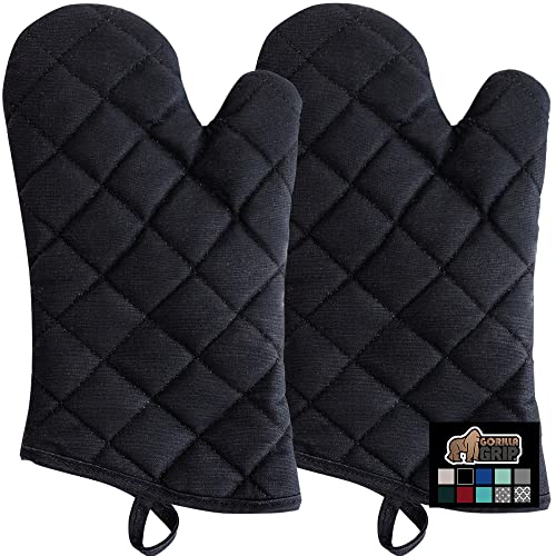 Gorilla Grip Heat Resistant Thick Cotton Oven Mitts Set, Soft Quilted ...