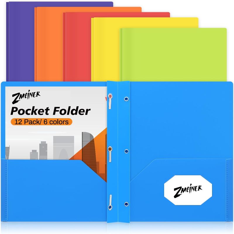 Photo 1 of 12 Pack Pocket Folders with Prongs, Plastic Folders with Pocket and Prongs for School, Home, and Office 