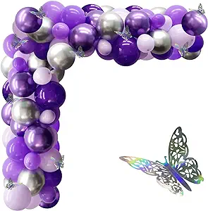 Photo 1 of 132pcs Purple and Silver Balloons, Purple And Silver Balloon Garland Kit With Silver Butterfly, Metallic Purple Balloons Purple Balloon Garland Kit for Baby Shower Wedding Birthday
