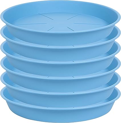 Photo 1 of 6 Pack of Plant Saucer Tray 11 12 inch, Heavy Duty Plastic Pot Plant Drip Trays Saucers for for Indoors Outdoor, Plant Water Tray for Planters 11-12" (12", Light Blue)