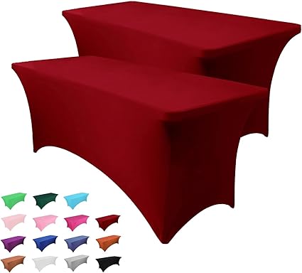 Photo 1 of 2 Pack 4FT Table Cloth for Rectangle Table Burgundy tablecloth Rectangular Fitted Stretch Spandex Table Covers 4 ft for Birthday, Cocktail, Wedding, Banquet Spring Summer Outdoor Party