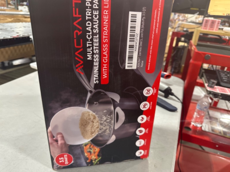 Photo 1 of AVACRAFT Stainless Steel Saucepan with Glass Lid, Strainer Lid, Two Side Spouts for Easy Pour with Ergonomic Handle, Multipurpose Sauce Pan with Lid, Sauce Pot (Tri-Ply Capsule Bottom, 3.5 Quart)

