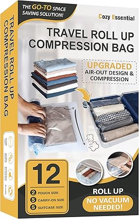 Photo 1 of 12 Hand  Compression Travel Bags-Space Saver Bags for Luggage and Cruises (5 Large, 5 Medium, 2 Small), No Vacuum Needed