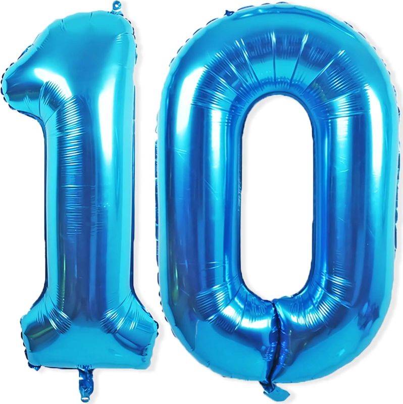 Photo 1 of 10 Balloon Number, 40 Inch Blue Foil Balloons Giant Jumbo Helium Number 10 Balloons for Boys Girls 10th Birthday Decorations Anniversary Events Party Decorations (Blue) 